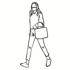 Group of people carrying cotton bag,wearing hygiene face mask or fabric mask,prevent Corona epidemic,pm2.5,pollution,virus.Reduce the use of plastic bags New normal.Creative with illustration progress