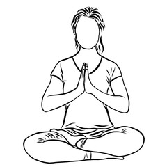 Woman exercise in yoga posture at home.Creative with illustration progress.