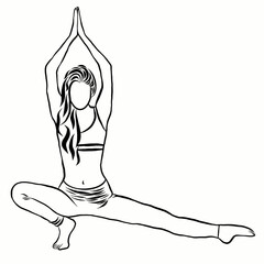 Woman exercise in yoga posture at home.Creative with illustration progress.
