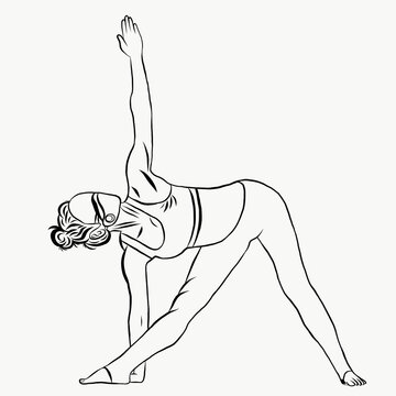 Woman exercise in yoga posture at home.Creative with illustration progress.