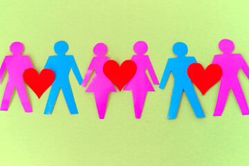 demonstrations same sex couples in love on green background. Human rights and tolerance concept.