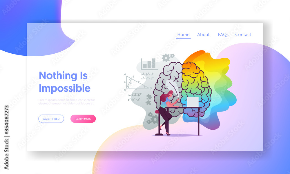 Poster analysis, creativity landing page template. writer character sit create book use feather pen. huge b