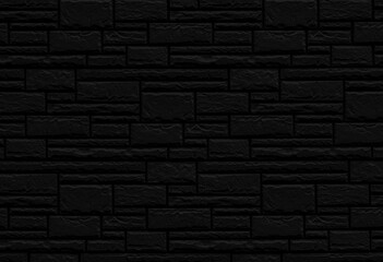 Black brick wall. Dark abstract background. Black paint on brick wall.