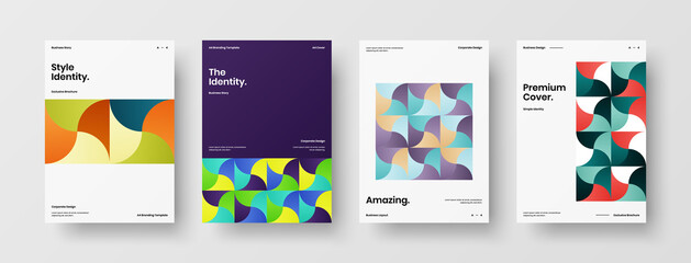 Company identity brochure template collection. Business presentation vector A4 vertical orientation front page mock up set. Corporate report cover abstract geometric illustration design layout bundle.