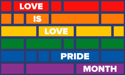 Fototapeta premium LGBT Pride Month in June. Lesbian Gay Bisexual Transgender. Celebrated annual. LGBT flag. Rainbow love concept. Human rights and tolerance. Poster, card, banner and background. Vector ilustration
