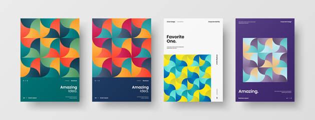 Obraz premium Company identity brochure template collection. Business presentation vector A4 vertical orientation front page mock up set. Corporate report cover abstract geometric illustration design layout bundle.