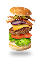 Flying burger on a white background