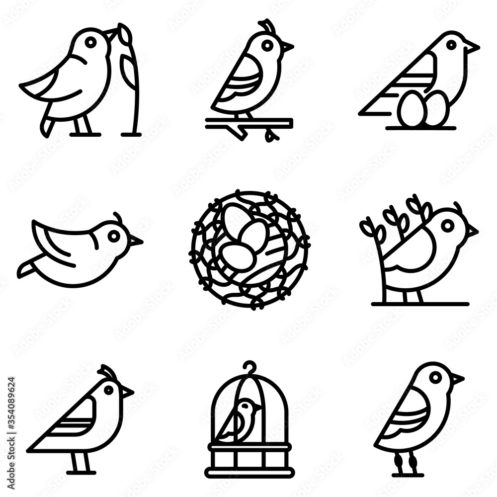 Poster Quail icons set. Outline set of quail vector icons for web design isolated on white background