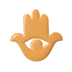 Blot of beige nail polish shaped Hamsa or Fatima hand isolated on white