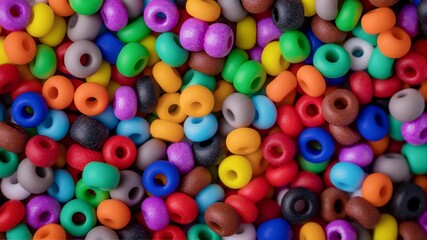 Fototapeta na wymiar Beads texture background. Colorful round small beads, full frame shot. 16:9 panoramic format