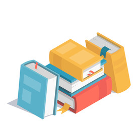 Colorful isometric book icon. Stock vector. Books pile illustration on white background.