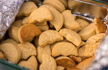 Cookies in a metal box.
