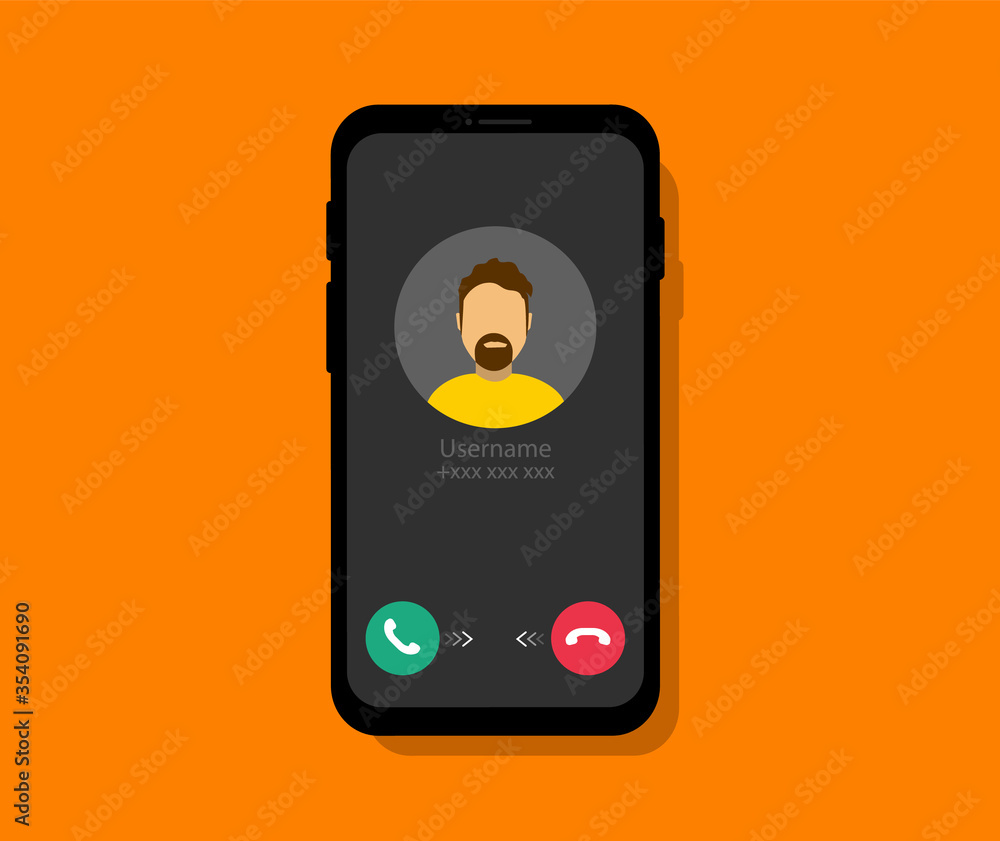 Aufkleber incoming call on the phone. smartphone screen with incoming call. phone call interface. flat style