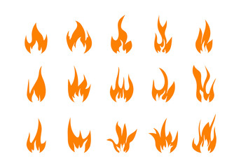 Fire icons. Fire of various shapes. Vector icons.