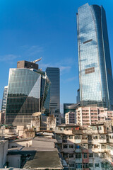 The popular between tourists place called Montane Mansion near to Tai Koo in Hong Kong. Overcrowded old retro building