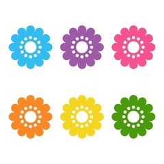 Set of cute flat icon flower icons in silhouette isolated on white. cartoon style decoration