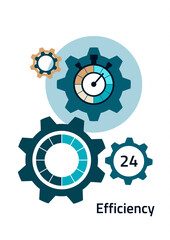 Creative icon for efficiency, productivity. Sign of a stopwatch, gears. Flat design. Vector