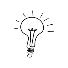 Scribble electic lamp hand drawn icon. Idea pictogram. Vector illustration.
