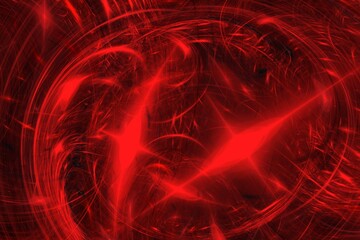 Red rays in circles and shining stars. Abstract background for design.