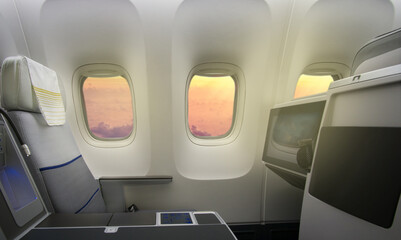 Airplane cabin interior view