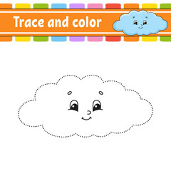 Trace and color. Coloring page for kids. Handwriting practice. Education developing worksheet. Activity page. Game for toddlers. Isolated vector illustration. Cartoon style.