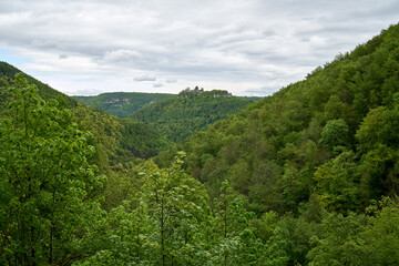 Fototapeta na wymiar Hiking in beautiful landscape of Bad Urach, Swabian Alb, Baden-Wuerttemberg, Germany, Europe