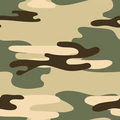 Military camouflage seamless pattern. Khaki texture. Trendy background. Abstract color vector illustration. For design wallpaper, fabric, wrapping paper.