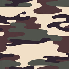 Military camouflage seamless pattern. Khaki texture. Trendy background. Abstract color vector illustration. For design wallpaper, fabric, wrapping paper.
