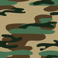 Military camouflage seamless pattern. Khaki texture. Trendy background. Abstract color vector illustration. For design wallpaper, fabric, wrapping paper.