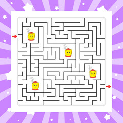 Square maze. Game for kids. Puzzle for children. Labyrinth conundrum. Color vector illustration. Find the right path. Isolated vector illustration. Cartoon character.