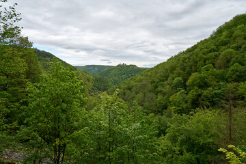 Fototapeta na wymiar Hiking in beautiful landscape of Bad Urach, Swabian Alb, Baden-Wuerttemberg, Germany, Europe