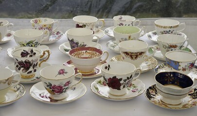 Tea cups on a table.