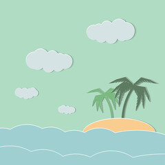 Fototapeta na wymiar beach with waves and blue sky. Tropical landscape with beach. sea and palm trees. Vector illustration