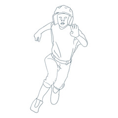 boy playing baseball running outline sport vector illustration