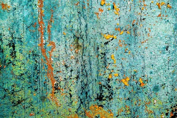 Fotobehang old yellow and blue cracked paint on the wall © Krzysztof Bubel
