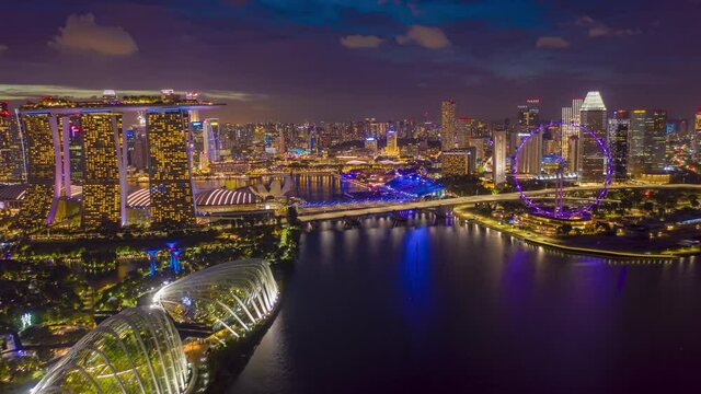 aerial view hyperlapse 4k video of the Marina Bay Sands in Singapore City Skyline. hyper lapse.	
 