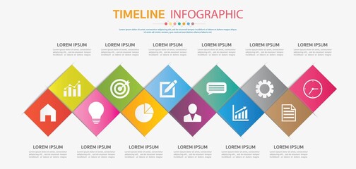 Timeline for 12 months or 1 year, Infographic square template for business.
