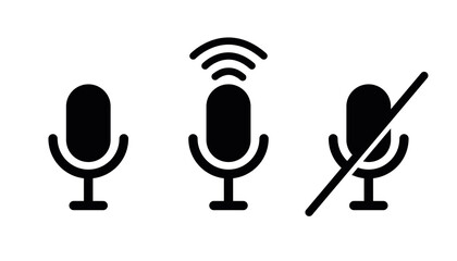 Set of Microphone icon vector on white background. Voice black vector icon. Studio Symbol. Retro microphone, Record.