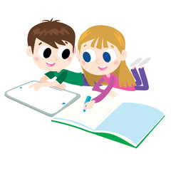 boy and the girl enjoy learning from the tab and from the book2