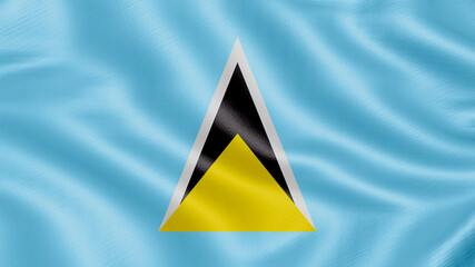 Flag of Saint-Lucia. Realistic waving flag 3D render illustration with highly detailed fabric texture.