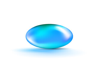 Liquid Gel Blue Oval Bubble Capsule isolated on transparent background. Cosmetic oil capsule of vitamins and minerals. Realistic vector.