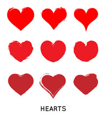 Grungy Vector Hand Draw Hearts. Valentin's Day Symbol.
