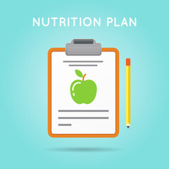 Nutrition Plan Medical Diet Flat Icon Design. Diet Plan. Clipboard with Apple.