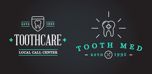 Set of Vector Dental Signs. Template Illustration. Stomatology Graphic Oral Elements.