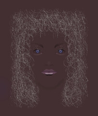 An Aftican American girls with blue eyes and tangled hair is seen in this illustration..