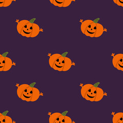Pumpkins seamless pattern.Violet background. Decor for Halloween. Suitable for textile and wrapping paper.