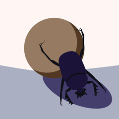 An Egyptian scarab beetle vector. A scarab beetle rolls a dung ball.