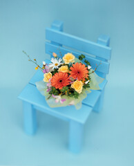 静物　椅子と花