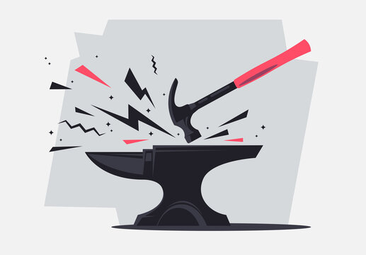 recommend clip art: Vector illustration of a metal anvil with a hammer with sparks, tools for a blacksmith