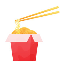 wok box food asian ramen delivery noodles illustration.